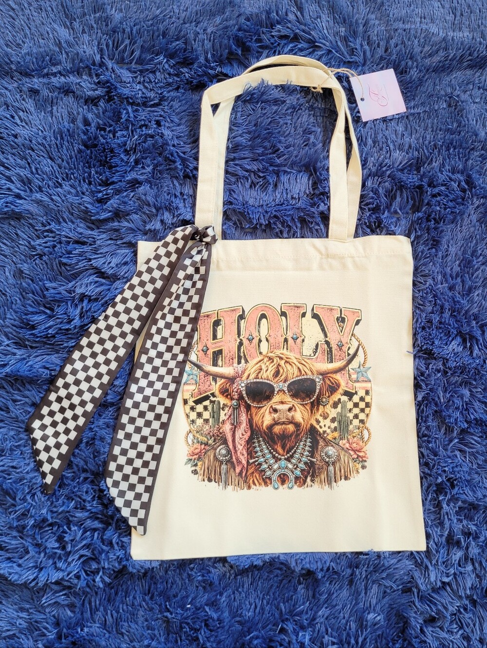 Custom Holy Cow Canvas Tote Bag With Sash